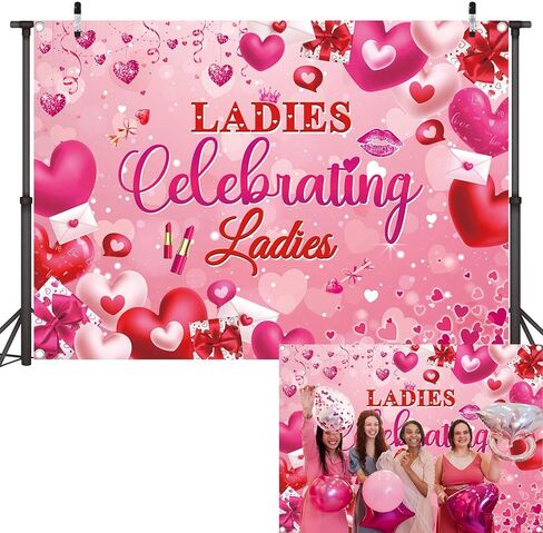 Galentines Day Backdrop Ladies Celebrating Ladies Photography Background Galentine's Day Heart Girl Lady Party Decoration Banner Supplies (84x60inch(7x5FT)) in Saudi Arabia