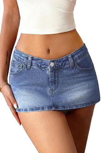 ELLEVEN Low Rise Jean Skorts for Woman, Stretchy Denim Mini Skirt with Shorts Y2K Casual Underneath Summer Skorts in Saudi Arabia
