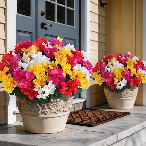 8 Bundles Artificial Flowers for Front Door, Fake Silk Azalea Bouquet Silk Flowers for Outside UV Resistant Realistic Faux Plants for Planter Farmhouse Patio Garden Walkways Home Decor (Rose Red) in Saudi Arabia