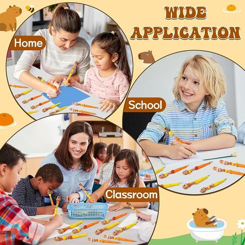 CY2SIDE Capybara Beadable Pens Making Kit - 12PCS DIY Fun Animal Black Ink Plastic Ballpoint Pens with Assorted Wood Beads and Crystal Round Spacer Bulk for Kid, Capybara Party Favor for School Reward in Saudi Arabia