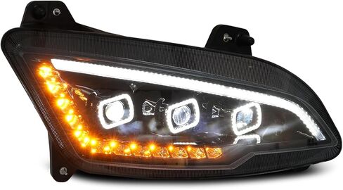 FIT مصابيح أمامية لجهاز العرض LED بالكامل، زوج إشارة هالو وعنبر أبيض متوافق مع PETERBILT 379 378 365 357 KENWORTH W900 T800 T600 Freightliner Classic Western Star 4x6 LED استبدال المصباح in Kuwait