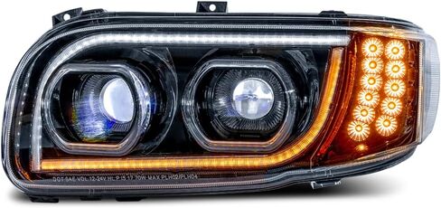 FIT مصابيح أمامية لجهاز العرض LED بالكامل، زوج إشارة هالو وعنبر أبيض متوافق مع PETERBILT 379 378 365 357 KENWORTH W900 T800 T600 Freightliner Classic Western Star 4x6 LED استبدال المصباح in Kuwait