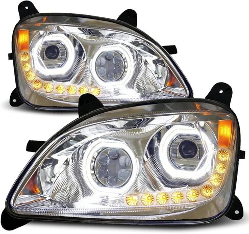 FIT مصابيح أمامية لجهاز العرض LED بالكامل، زوج إشارة هالو وعنبر أبيض متوافق مع PETERBILT 379 378 365 357 KENWORTH W900 T800 T600 Freightliner Classic Western Star 4x6 LED استبدال المصباح in Kuwait