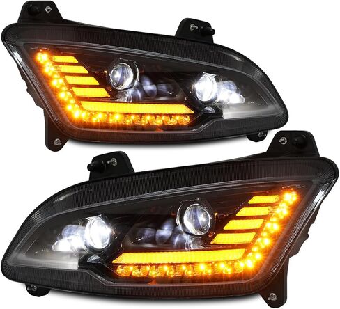 FIT مصابيح أمامية لجهاز العرض LED بالكامل، زوج إشارة هالو وعنبر أبيض متوافق مع PETERBILT 379 378 365 357 KENWORTH W900 T800 T600 Freightliner Classic Western Star 4x6 LED استبدال المصباح in Kuwait