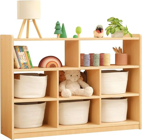 OOOK Montessori Toy Shelf and Storage, 31.5" H, 3-Tier Toy Storage Organizer with 8 Cubby, Montessori Shelves for Playroom, Nursery, Daycare, Preschool, Classroom Furniture in Saudi Arabia