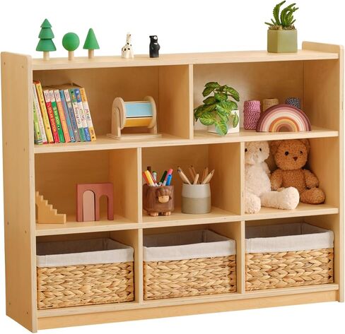OOOK Montessori Toy Shelf and Storage, 31.5" H, 3-Tier Toy Storage Organizer with 8 Cubby, Montessori Shelves for Playroom, Nursery, Daycare, Preschool, Classroom Furniture in Saudi Arabia