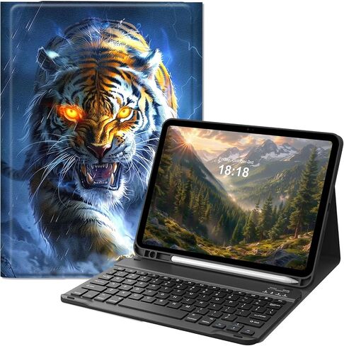 حافظة لوحة مفاتيح لجهاز iPad 11th (A16, 2025) وiPad الجيل العاشر 10.9 بوصة (2022)، غطاء رفيع قابل للطي مع لوحة مفاتيح بلوتوث قابلة للفصل ومسند، تصميم واقٍ بطباعة جلد الفهد 02 in Kuwait