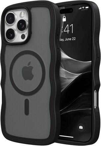 ZTOFERA for iPhone 16 Pro Max Phone Case Compatible with MagSafe, Curly Wave Frame & Matte Translucent Hard Back, Soft Silicone Bumper Shockproof Protective Magnetic Phone Cover-Wine Red in Saudi Arabia