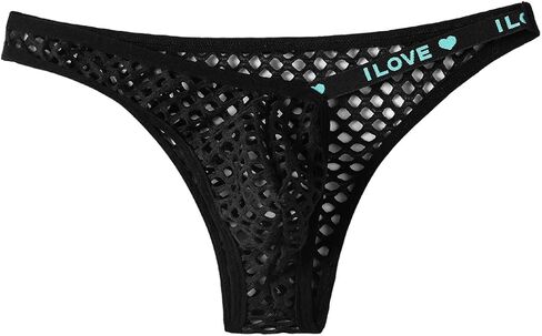 Men's Mesh Sheer G-string Sexy Open Back Panties Printed Spliced Bikini Thong Underwear for Sissy Femboy in Kuwait