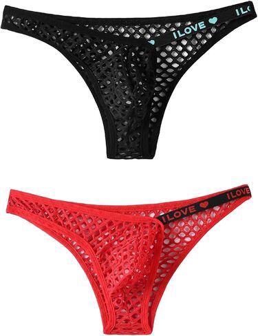 Men's Mesh Sheer G-string Sexy Open Back Panties Printed Spliced Bikini Thong Underwear for Sissy Femboy in Kuwait