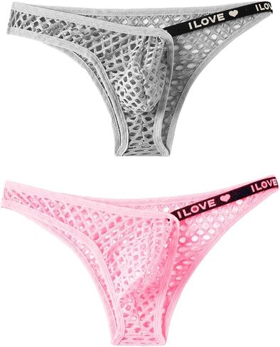 Men's Mesh Sheer G-string Sexy Open Back Panties Printed Spliced Bikini Thong Underwear for Sissy Femboy in Kuwait