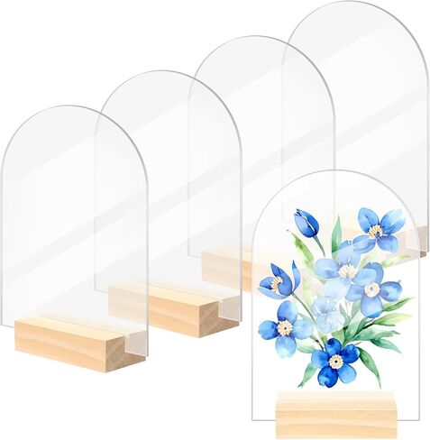 Bercoor 10 Pack 4x6 Inch Blank Clear Arch Acrylic Sign with Wooden Stands, Arched Round Top Acrylic Sheet, DIY Acrylic Arch Table Numbers for DIY Name Card Gifts Event Party Sign Decoration in Saudi Arabia