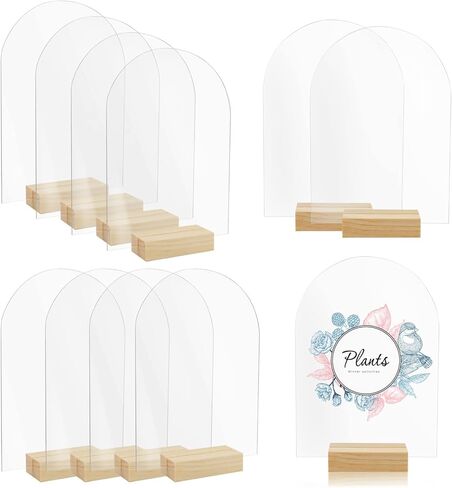 Bercoor 10 Pack 4x6 Inch Blank Clear Arch Acrylic Sign with Wooden Stands, Arched Round Top Acrylic Sheet, DIY Acrylic Arch Table Numbers for DIY Name Card Gifts Event Party Sign Decoration in Saudi Arabia