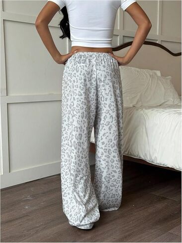Women's Leopard Baggy Sweatpants Y2k Cheetah Drawstring Waist Wide Leg Sport Track Pants in Saudi Arabia