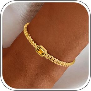 Gold Bracelets for Women，14K Gold Plated Dainty Birthstone Bracelet Non Tarnish Trendy Stackable Blue Green May Emerald Friendship Bracelets with Extension Gifts for Best Friend in Kuwait