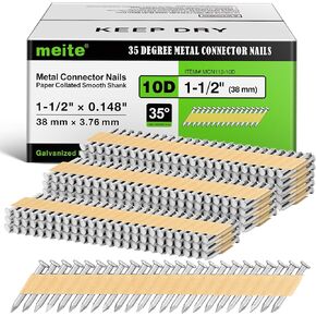 مسامير موصل معدنية من ميتي، 1-1/2 بوصة × 0.131 بوصة مسامير شماعات الرافعة، 35 درجة، مجلفنة، شريط ورقي مرتب، مسامير تأطير ناعمة لمسمار الموصل المعدني (2000 قطعة) in Kuwait