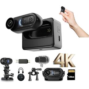 كاميرا الجسم الصغيرة بدقة 4K بسعة 128 جيجابايت، كاميرا الجسم بحجم الإبهام، كاميرات رياضية يمكن ارتداؤها، تسجيل POV بدون استخدام اليدين، حامل على الخوذة، فيديو رقمي رياضي مغناطيسي لركوب الدراجات، للسباحة أثناء المشي مع الحيوانات الأليفة in Kuwait