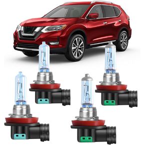 SHENKENUO مناسب لمصباح الهالوجين الأمامي Nissan Rogue (2015-2020)، H9 High Beam + H11 Low Beam + H8/H11 مصابيح الضباب - مجموعة مصابيح أمامية عالية الأداء، Plug-n-Play (يحتوي على 6 مصابيح) in Kuwait