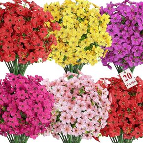 Alupssuc 20 حزم الزهور الاصطناعية للديكور الداخلي في الهواء الطلق، مقاومة للأشعة فوق البنفسجية لا تتلاشى النباتات وهمية الأوكالبتوس، زهور الربيع فو الملونة للخارج ساحة الشرفة فناء حديقة المنزل نافذة مربع in Kuwait