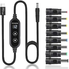 كابل USB C إلى DC 5V/9V/12V/15V/20V مع 8 رؤوس تحويل DC وشاشة عرض LED، وكابل طاقة USB إلى DC للاستخدام مع شاحن PD وبنك الطاقة PD لمكبرات الصوت وأجهزة التوجيه وأجهزة الكمبيوتر المحمولة (3.9 قدم) in Kuwait