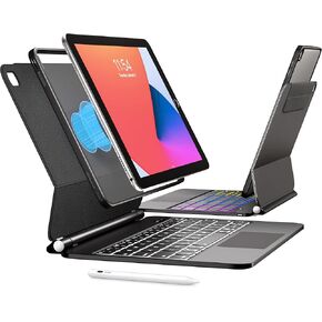 Magic for iPad 9th 8th 7th Generation 10.2 inch Case with Keyboard + Pen,Trackpad Floating Rainbow Backlit TouchPad Keypad with Cantilever Magnetic Cover for iPad Air 3rd Gen Pro10.5 Black in Saudi Arabia