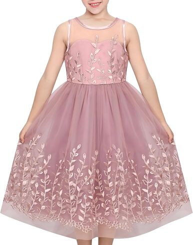 Sunny Fashion Girls White Dress Floral Embroidered Sleeveless Sash Tulle Elegant Wedding Gala Formal Party in Saudi Arabia