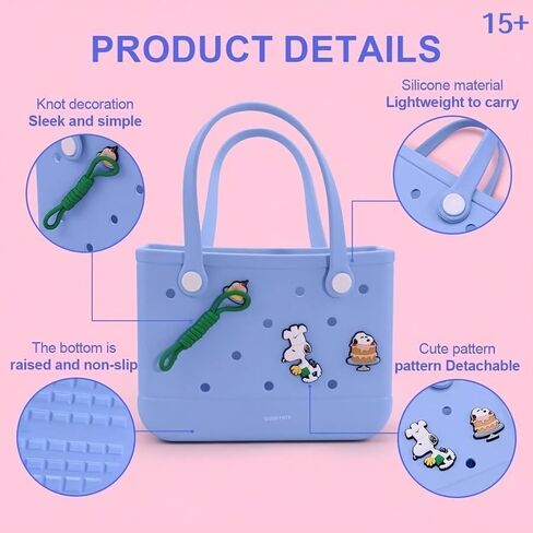 MINISO Snoopy silicone perforated tote bag with charm, openwork design, blue, pink, and beige. in Saudi Arabia