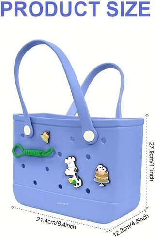 MINISO Snoopy silicone perforated tote bag with charm, openwork design, blue, pink, and beige. in Saudi Arabia