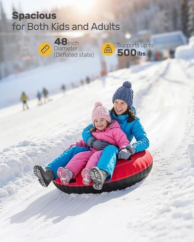 أنبوب ثلج QPAU مع غطاء قماش ممتاز عبوتين للأطفال والكبار، أنبوب ثلج شديد التحمل قابل للنفخ مقاس 48 بوصة مصنوع من قاع سميك، ألعاب ممتعة للشتاء في الهواء الطلق للأطفال الأولاد والبنات (الأزرق والأحمر) in Kuwait