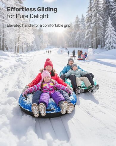 أنبوب ثلج QPAU مع غطاء قماش ممتاز عبوتين للأطفال والكبار، أنبوب ثلج شديد التحمل قابل للنفخ مقاس 48 بوصة مصنوع من قاع سميك، ألعاب ممتعة للشتاء في الهواء الطلق للأطفال الأولاد والبنات (الأزرق والأحمر) in Kuwait