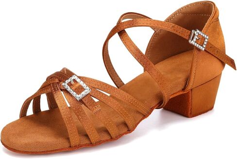 أحذية الرقص اللاتيني للفتيات ذات كعب منخفض أسمر اللون لقاعة الرقص التانجو السالسا وممارسة الرقص in Saudi Arabia