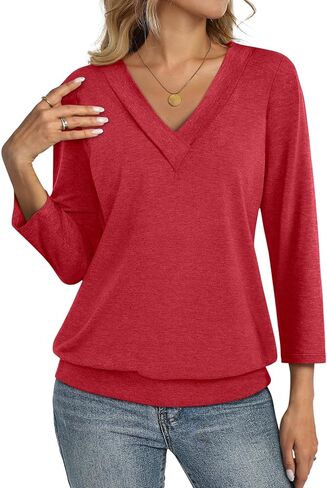 TCITICMISS Womens 3/4 Sleeve Tops Banded Bottom V Neck Summer T Shirt Casual Basic Tops in Saudi Arabia