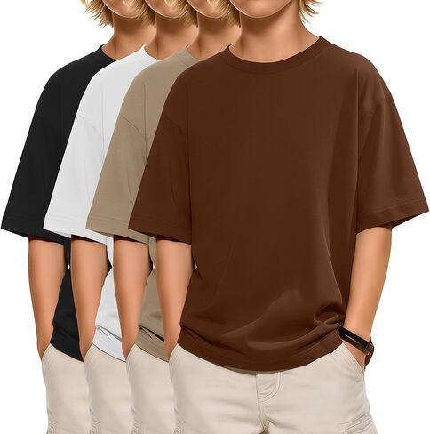 4 Pack Boys Short Sleeve Shirts Oversized Crewneck Tops 5-14 Years Teen Youth Kids Casual Basic Tees in Saudi Arabia