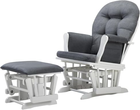 Angel Line Grayson Glider and Ottoman Set, Natural Wood with Gray Cushions, Enclosed Metal Bearings, Storage Pockets, Removable Cushions in Saudi Arabia