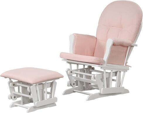 Angel Line Grayson Glider and Ottoman Set, Natural Wood with Gray Cushions, Enclosed Metal Bearings, Storage Pockets, Removable Cushions in Saudi Arabia