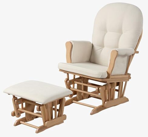 Angel Line Grayson Glider and Ottoman Set, Natural Wood with Gray Cushions, Enclosed Metal Bearings, Storage Pockets, Removable Cushions in Saudi Arabia