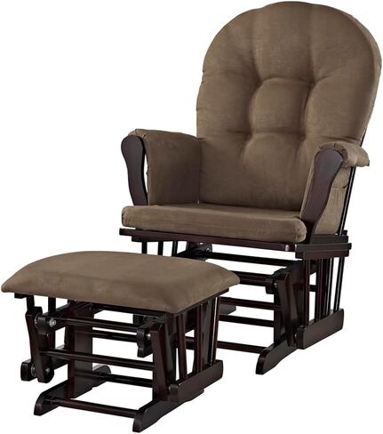 Angel Line Grayson Glider and Ottoman Set, Natural Wood with Gray Cushions, Enclosed Metal Bearings, Storage Pockets, Removable Cushions in Saudi Arabia