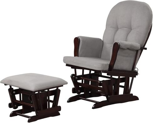 Angel Line Grayson Glider and Ottoman Set, Natural Wood with Gray Cushions, Enclosed Metal Bearings, Storage Pockets, Removable Cushions in Saudi Arabia