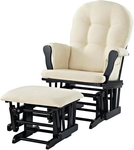Angel Line Grayson Glider and Ottoman Set, Natural Wood with Gray Cushions, Enclosed Metal Bearings, Storage Pockets, Removable Cushions in Saudi Arabia