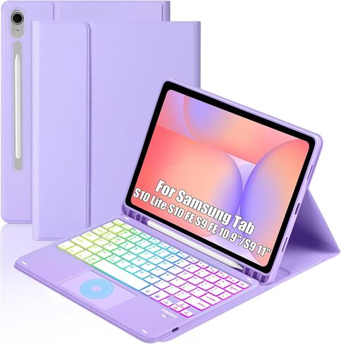 Touchpad Keyboard Case for Samsung Galaxy Tab S10 Lite/S10 FE/S9 FE 10.9 inch /S9 11" 2025/2023 Tablet, Rainbow Backlight Type-C Charging TrackPad Keyboard with Pencil Holder (Black) in Saudi Arabia