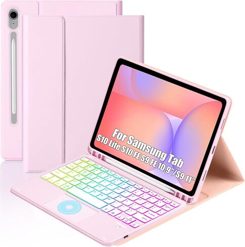 Touchpad Keyboard Case for Samsung Galaxy Tab S10 Lite/S10 FE/S9 FE 10.9 inch /S9 11" 2025/2023 Tablet, Rainbow Backlight Type-C Charging TrackPad Keyboard with Pencil Holder (Black) in Saudi Arabia