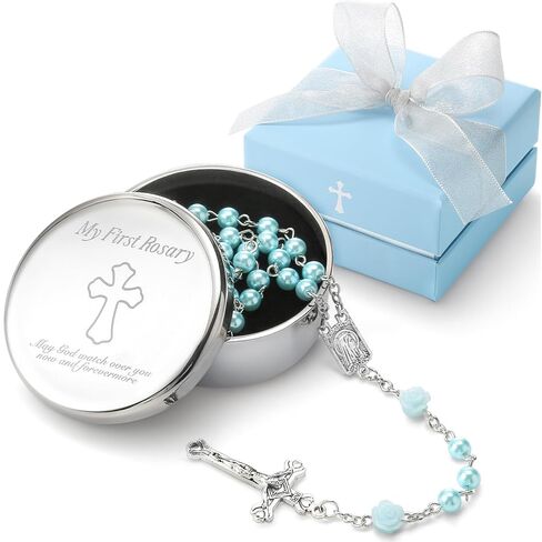 Baptism Gifts for Girl - My First Rosary with Silver-Plated Keepsake Box, Catholic Christening Gift Set, Pink Rosary for Kids, Baptism, First Communion & Baby Dedication Gifts for Girls from Godparent in Saudi Arabia