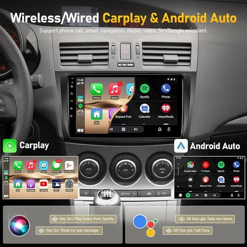 ستيريو راديو السيارة Android لمازدا 3 2009 2010 2011 2012 2013 مع Carplay اللاسلكي Android Auto - شاشة لمس IPS 9 بوصة لوحدة Mazda 3 الرئيسية مع GPS، BT، WiFi، FM، MIC، كاميرا احتياطية in Kuwait