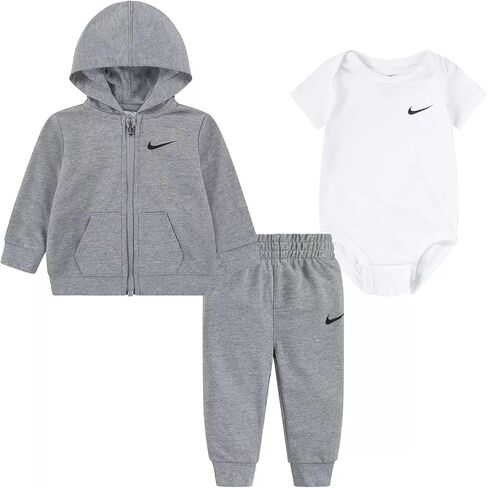 Nike Baby Boy Full Zip Hoodie, Bodysuit And Sweatpants 3 Piece Set (G(56L940-042)/W) (Grey, 6 Months) in Saudi Arabia