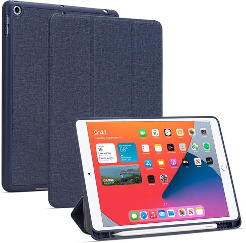 for iPad 10.2 Inch 2021/2020/2019 Case with Pencil Holder, Protective Cover with Soft TPU Back, Auto Sleep/Wake Feature, Black in Saudi Arabia