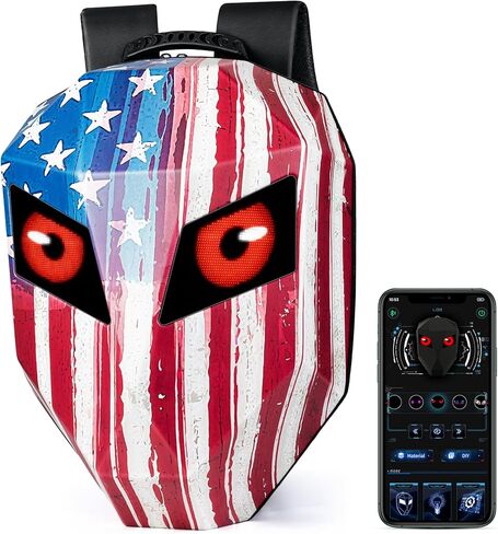 Gelrova LED Backpack for Motorcycle Bike Scooter - 25L Light Up with LED Eyes Screen, 15" Laptop Sleeve, Anti-Rain Zippers, Vintage US Flag Print, 19inch (Retro Americana) in Saudi Arabia