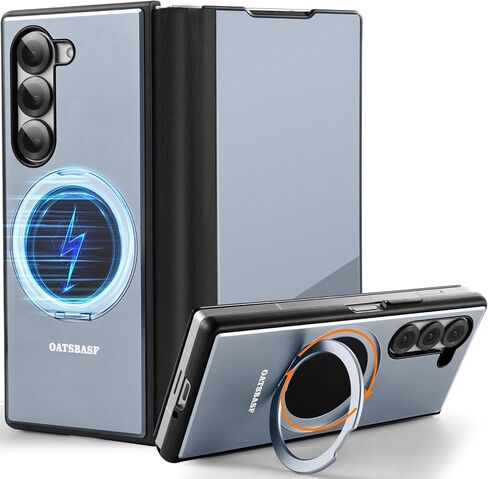 Case for Samsung Galaxy Z Fold 6,with MagSafe 360°Rotatable Magnetic Kickstand,Leather+Aluminum Metal Full Body Flip Phone Cover,Military Shockproof Grade Drop Proof for Galaxy Z Fold6(Black) in Saudi Arabia
