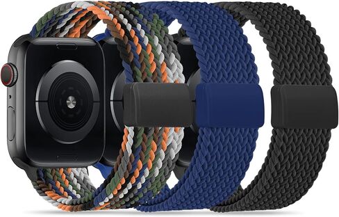 3 Pack Braided Magnetic Compatible with Kids Apple Watch Band 38mm 40mm 41mm 42mm 44mm 45mm 46mm 49mm, Stretchy Nylon Strap for Girls Boys iWatch Series 11/10/9/8/7/6/5/4/3/2/1/SE/Ultra in Kuwait