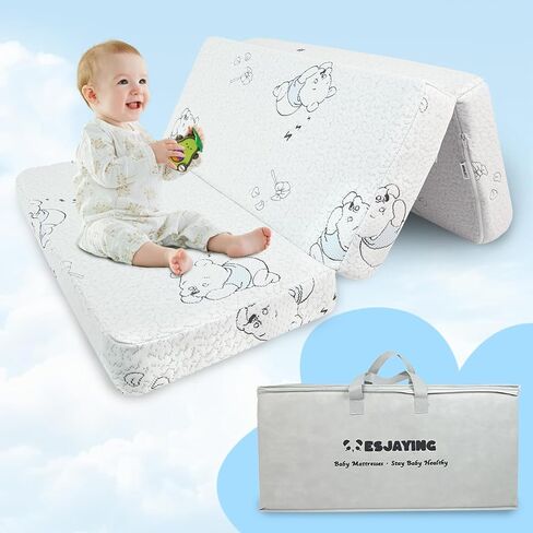 Pack and Play Mattress Pad, 38"x 26" Gel Memory Foam Trifold Baby Mattress for Pack N Play with Breathable Washable Cover, Portable Travel Pack N Play Mattresses Topper with Carry Bag in Saudi Arabia