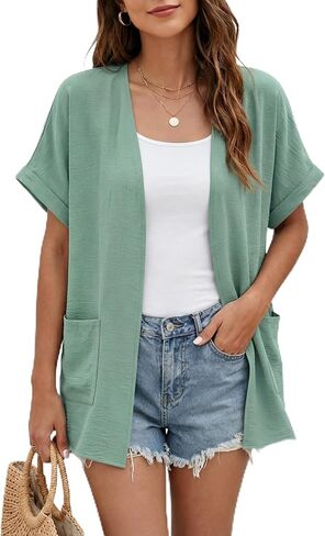 GRECERELLE Short Sleeve Cardigan for Women Lightweight Summer with Pockets Open Front Casual Beach Cover Ups 2026 in Saudi Arabia